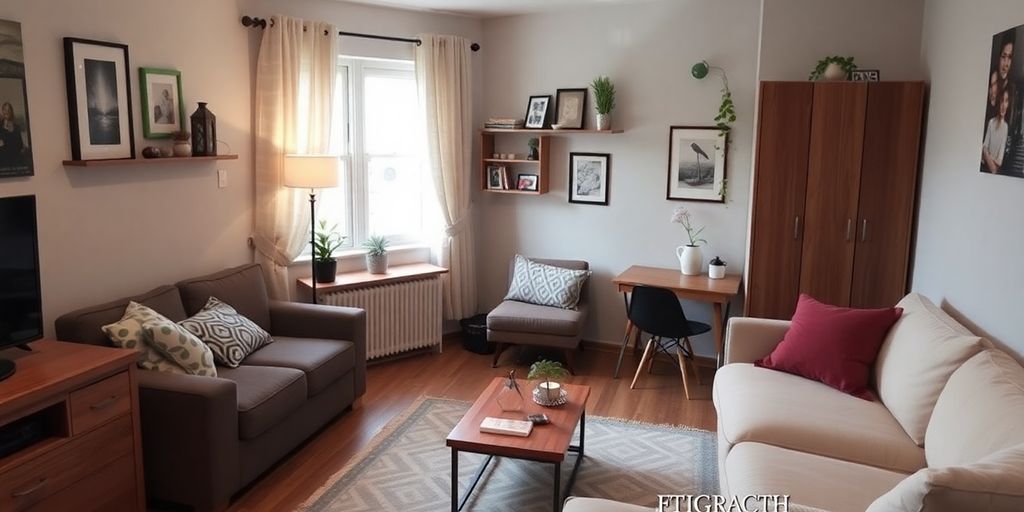 Mobilier multifunctional și soluții de depozitare în apartament mic.