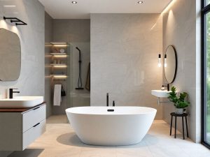 Baie modernă cu design elegant și elemente inovatoare.