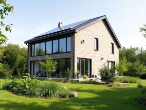 Casă pasivă modernă în mediu natural, design ecologic.