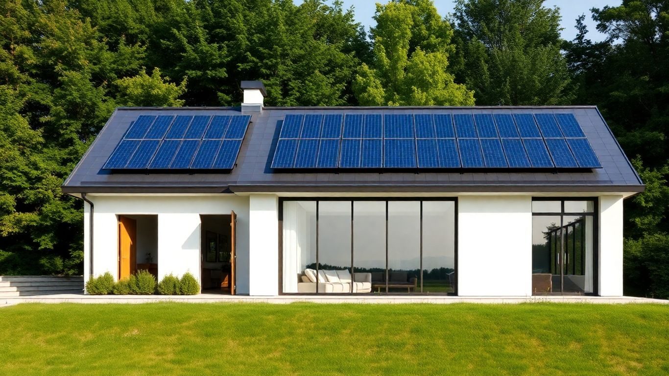 Casă pasivă modernă cu panouri solare și grădină