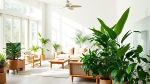 Casă decorată ecologic cu plante și materiale naturale.